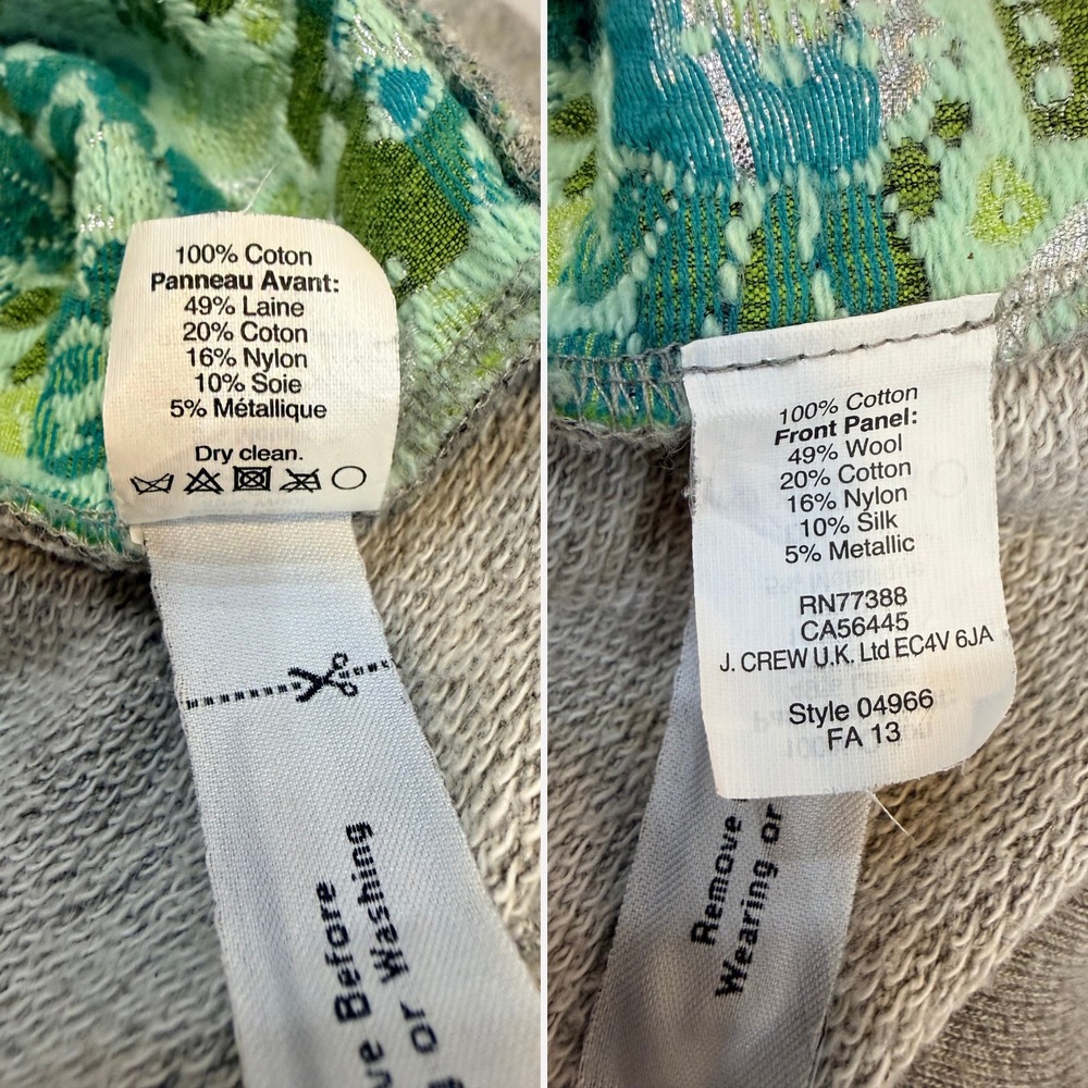 J Crew Collection Metallic Floral Brocade Sweatshirt Gray Green Small Preppy - Picture 6 of 6